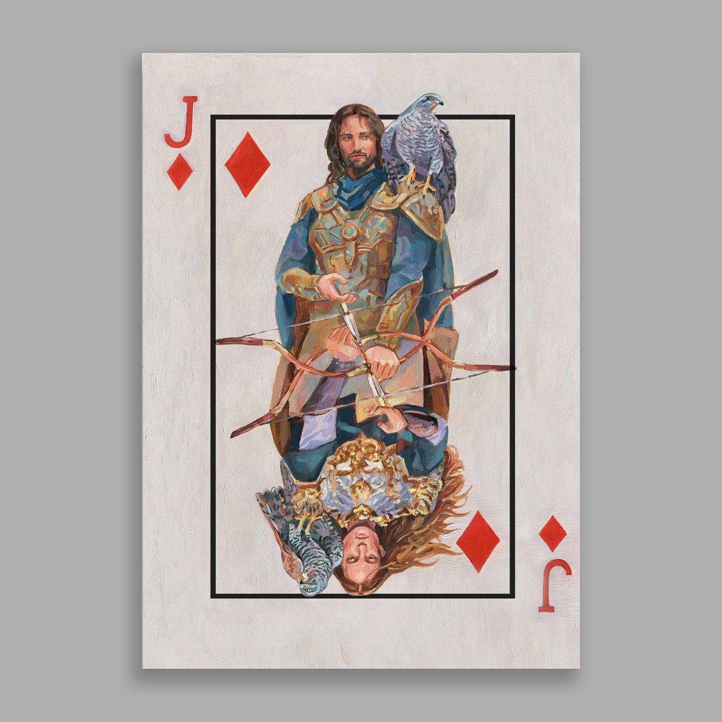 Karo Bube, Spielkarte, Handgemaltes Originalbild mit Öl