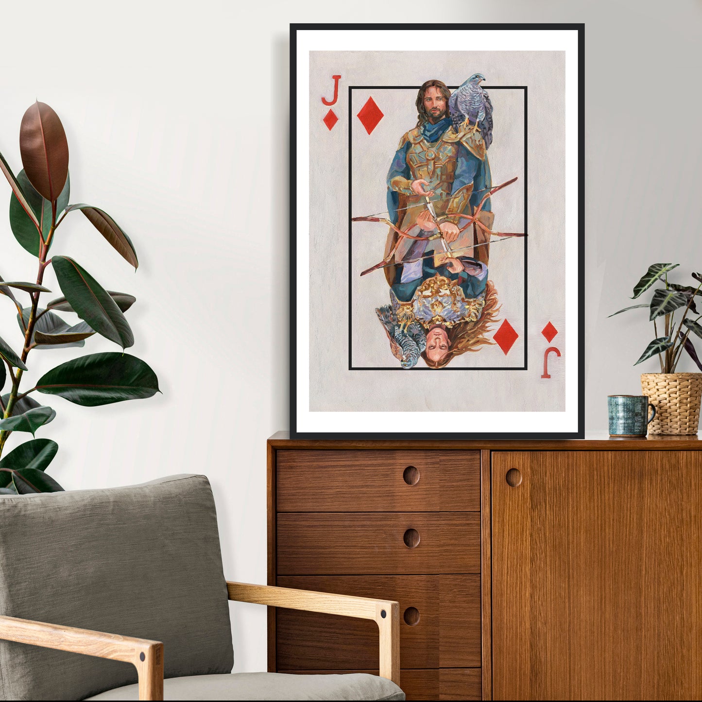 Karo Bube, Spielkarte, Handgemaltes Originalbild mit Öl