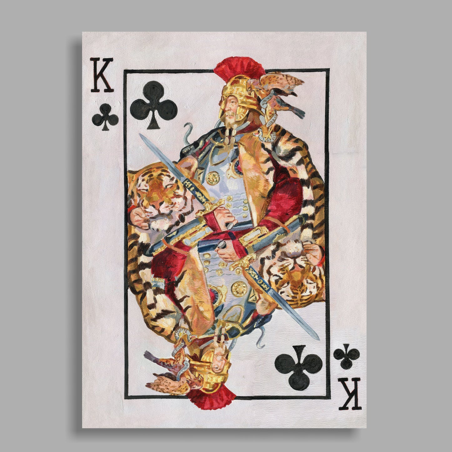 Kreuz König, Spielkarte, Handgemaltes Originalbild mit Öl