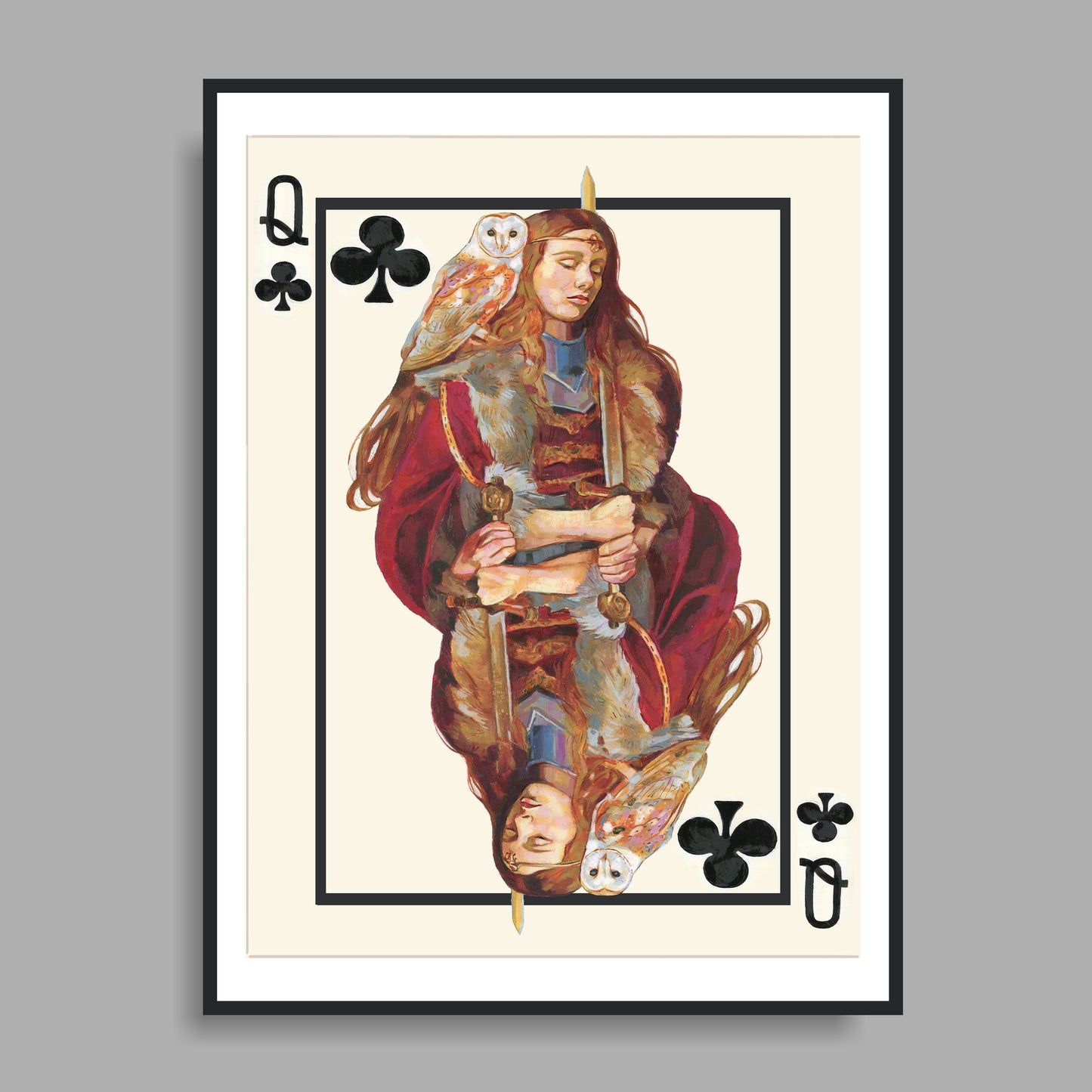 Kreuz Dame, Spielkarte, Handgemaltes Originalbild mit Öl