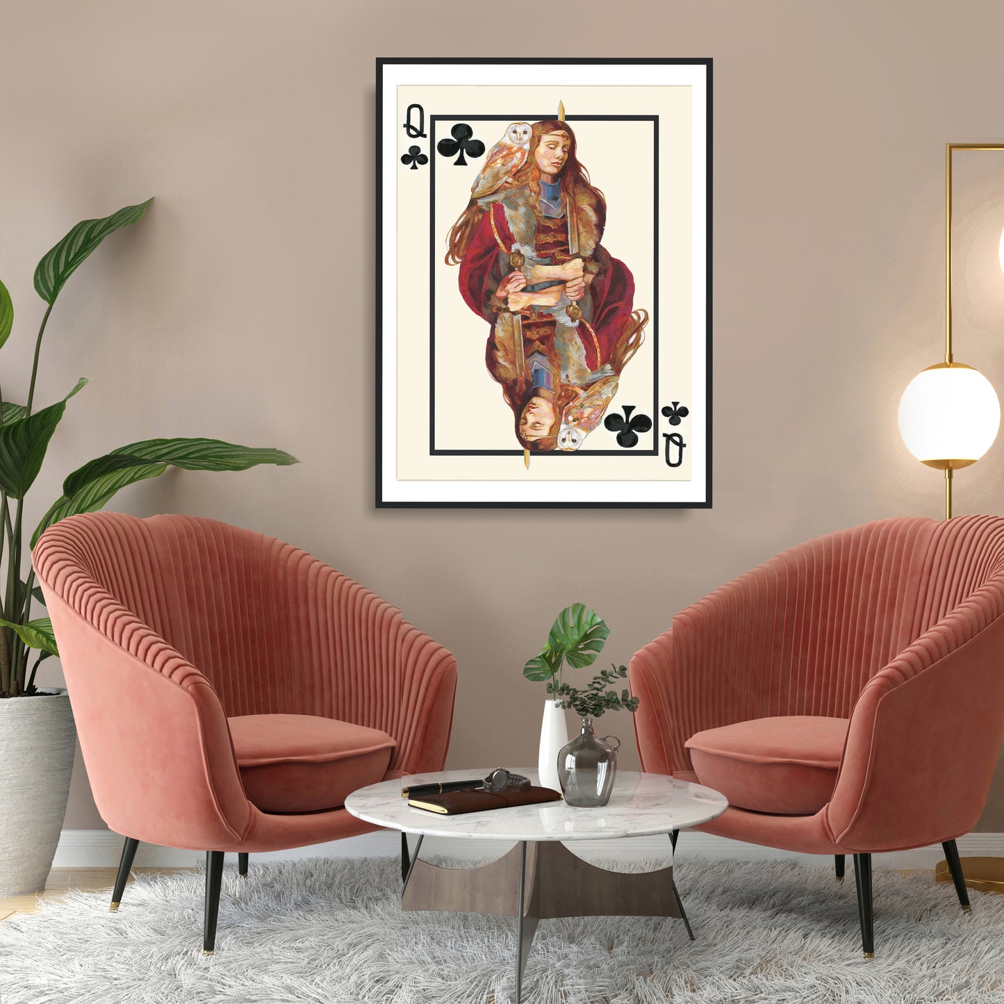 Kreuz Dame, Spielkarte, Handgemaltes Originalbild mit Öl