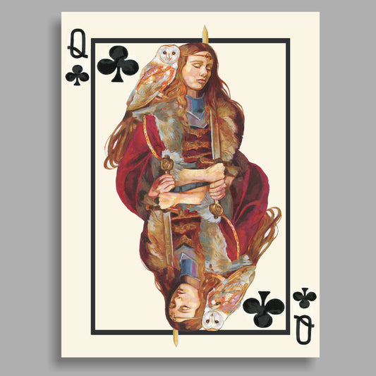 Kreuz Dame, Spielkarte, Handgemaltes Originalbild mit Öl